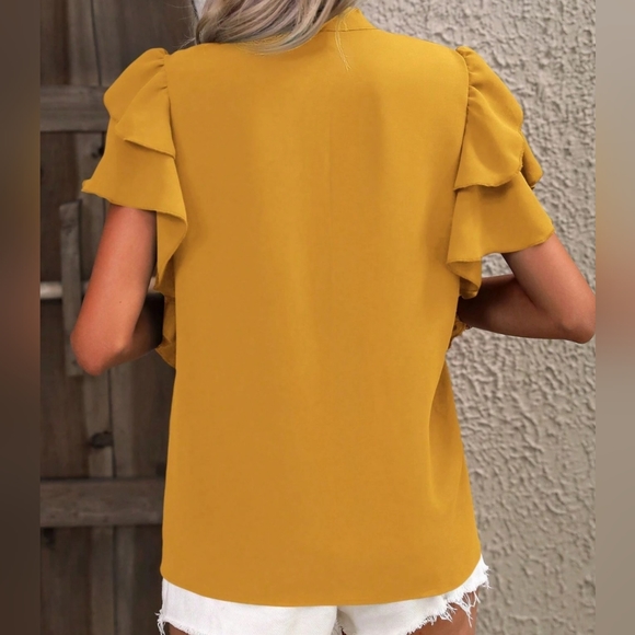 Victoria Ruffle Sleeve Top - Mustard - Picture 2 of 3